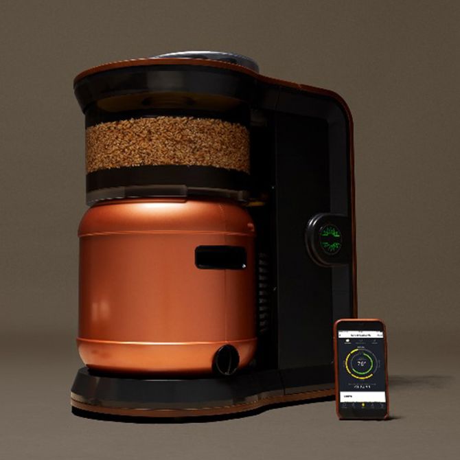 Photo showing a coffee brewer and app
