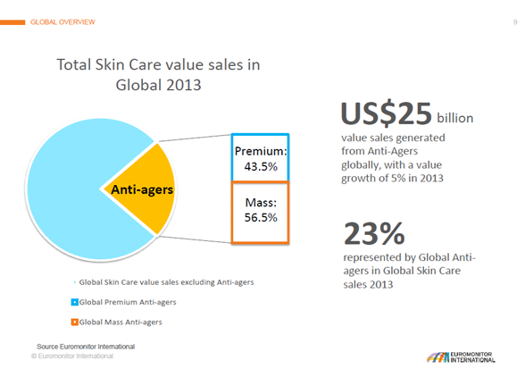 Total Global Skin Care Value Sales in 2013
